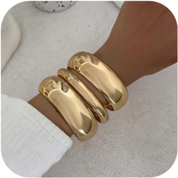 Chunky Bangle Bracelet | Gold & Silver Tone | Versatile Stacking Jewelry - Picture 1 of 3